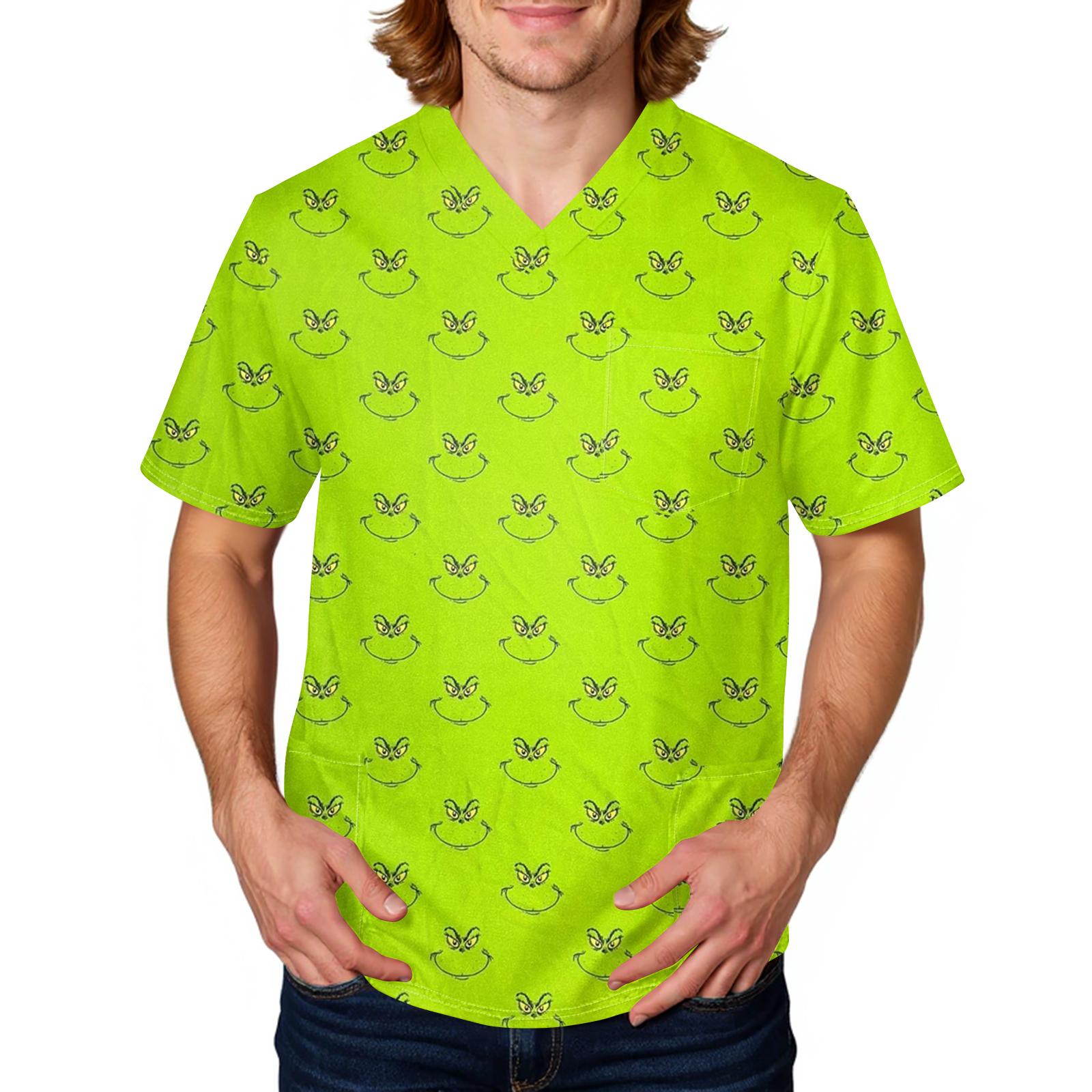 

Мужская рабочая блузка с короткими рукавами и v-образным вырезом с принтом, топ с нагрудным карманом XXXXL