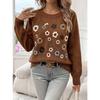 Women S Crew Neck Long Sleeve Knit Sweater With Flower Embroidery
