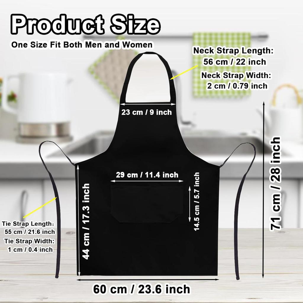 12 Pack Bib Apron,Black Aprons with 2 Pockets,Unisex Black Plain Aprons with Long Ties,Kitchen Cooking Aprons for Women Men Chef,Painting BBQ