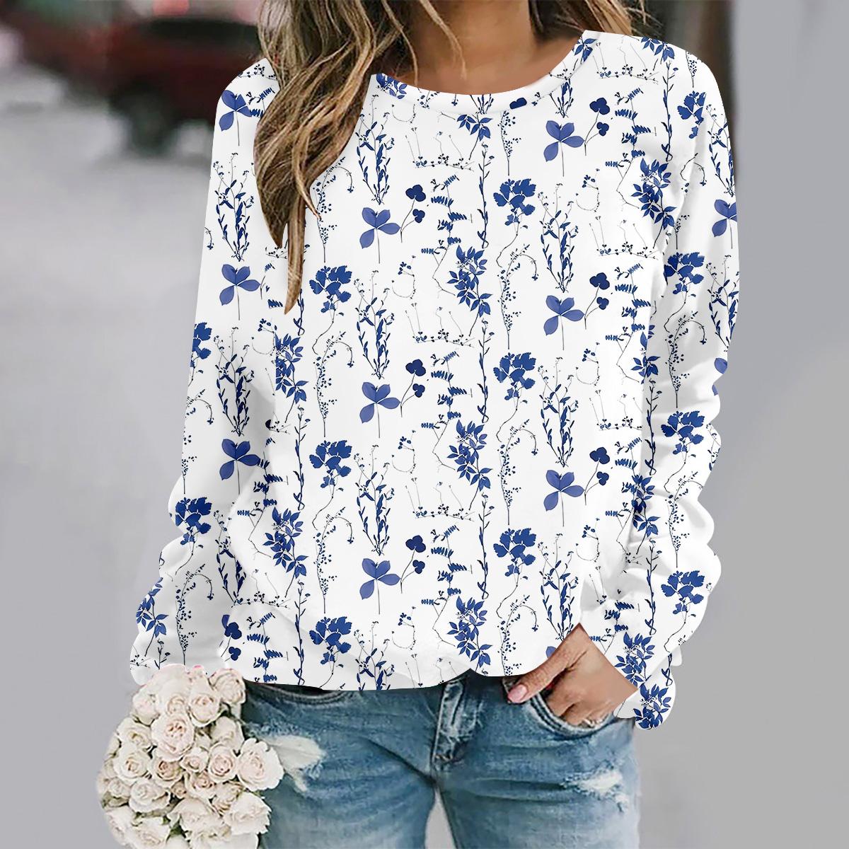 

2025 Осень и зима новая мода круглый вырез длинный рукав с принтом элегантный повседневный свободный худи L