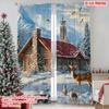 2pcs 2D Flat Printing Merry Christmas Window Curtains Cardinal Deer 100% Polyester Without Electricity Festive Holiday for