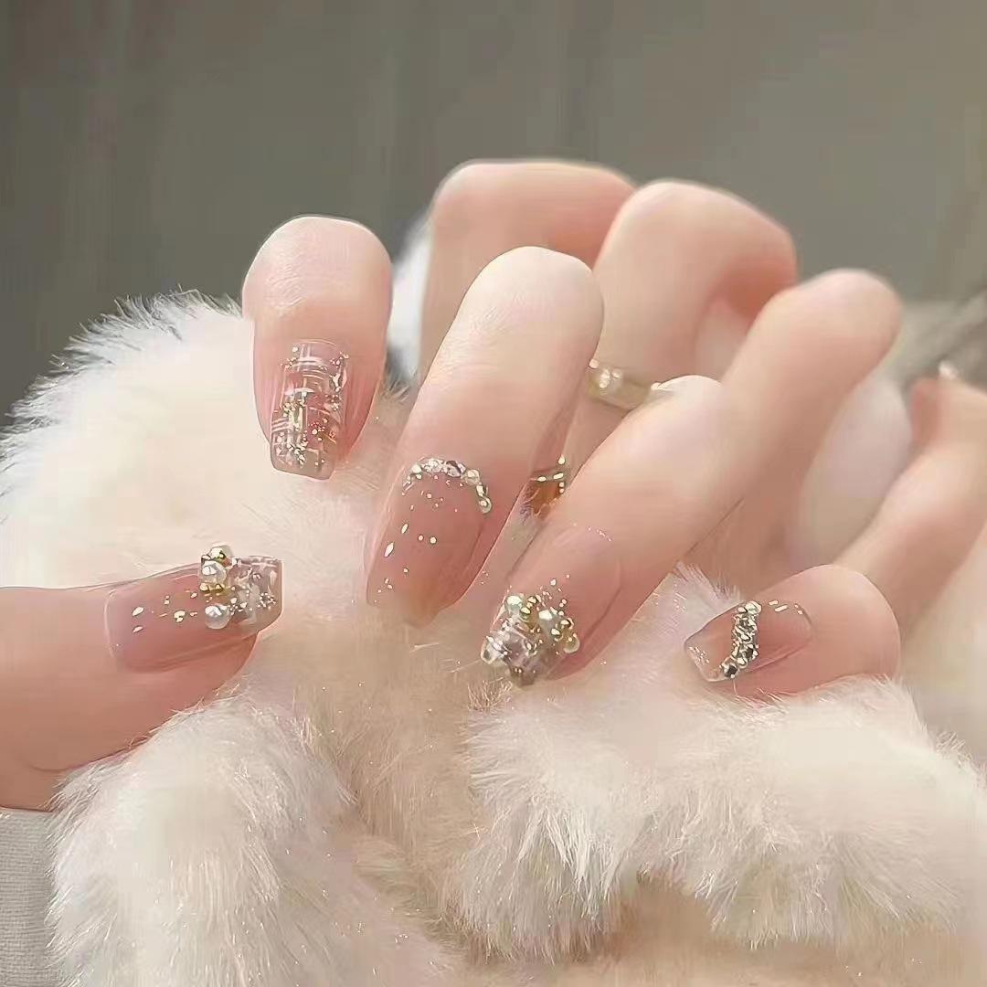 

Wearable Fake Nails: Cinnamon Scent, Pearl Finish, Gentle & Skin-Whitening