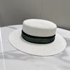 Retro British style flat top straw top hat, beach sunshade sunscreen hat, fashionable, versatile top hat