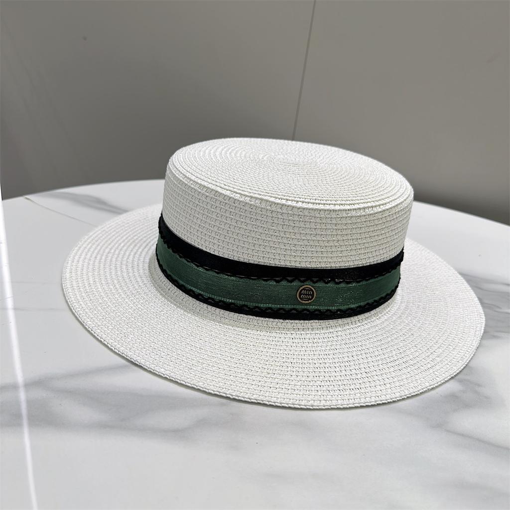 Retro British style flat top straw top hat, beach sunshade sunscreen hat, fashionable, versatile top hat