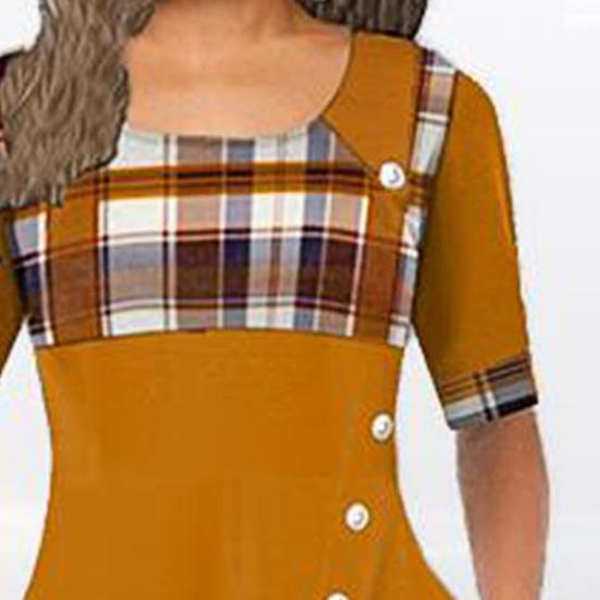 Enaguas de Señora Talla Grande Vestido de Verano Patchwork Estampado a Cuadros Poliéster Señoras Hermoso Vestido de Mujer para Viaje