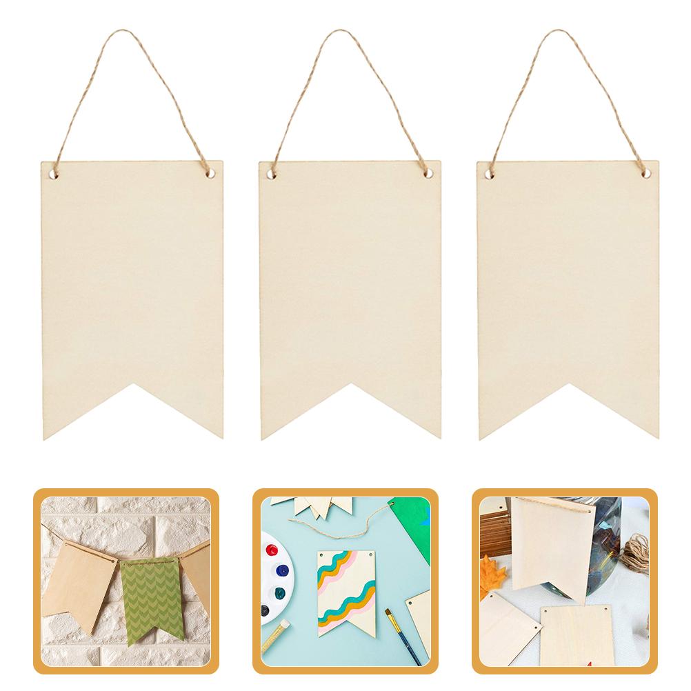 10 Pcs Flag Wood Pendant DIY Plague Unpainted Sign Blank Wooden Discs Banner Signs for Crafts Unfinished Board Hanging Plate