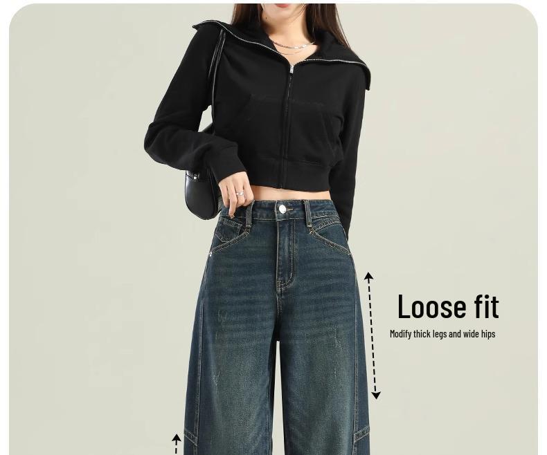 High-Waisted Wide-Leg Jeans for Women: 2025 Retro Loose Fit with Plus Velvet for Spring, Autumn, and Winter