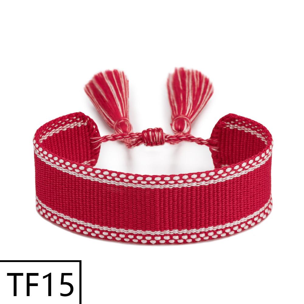 Adjustable European & American Fashion Embroidered Polyester-Cotton Tassel Bracelet with Customizable Logo