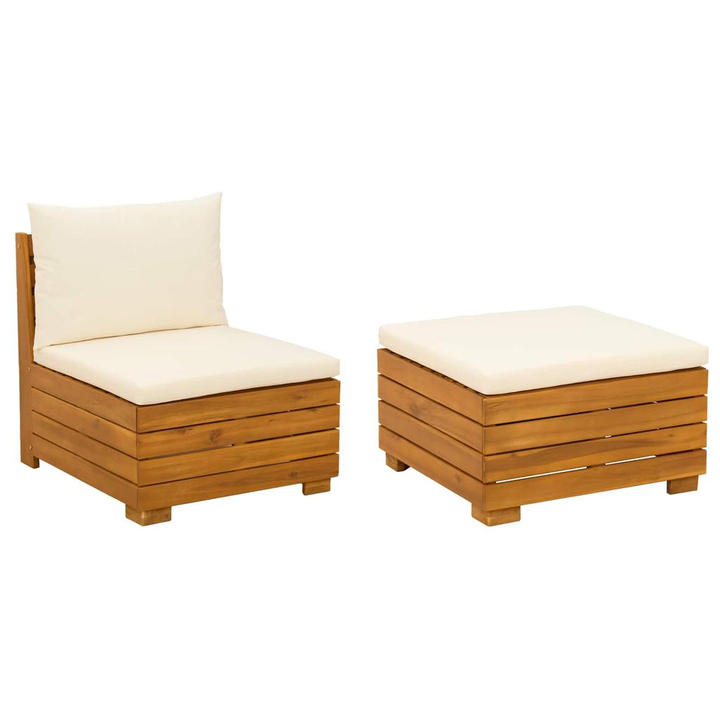Set Lounge da Giardino con Cuscini 2 Pezzi Marrone Legno Massello di Acacia
