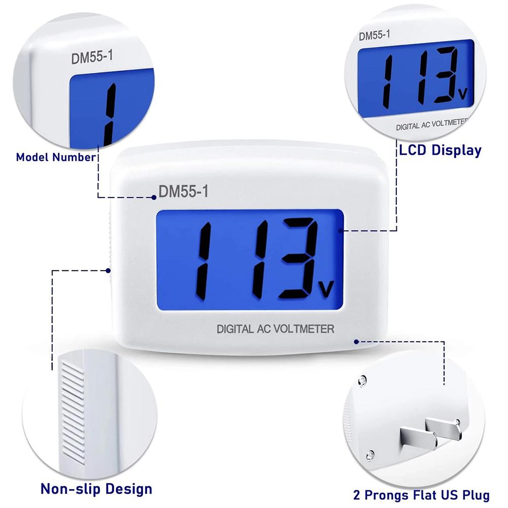 DM55-1 Digital Voltmeter AC 80-300V LCD-skjerm 110V 220V Voltmåler Strøm Volt Test Monitor Måler for spenningsmåling