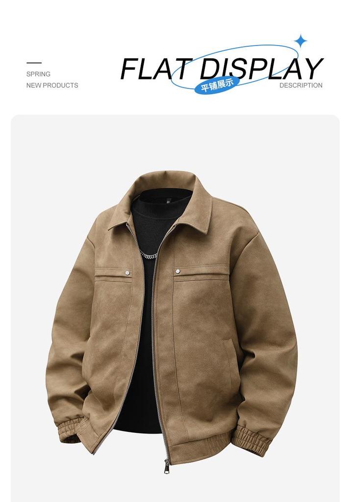Retro Brown Suede Leather Lapel Jacket for Men and Couples