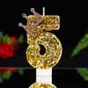 Large Gold 3D Digital Birthday Candle Crown Style Long Burning for Retirement Celebration Party Cake Decor