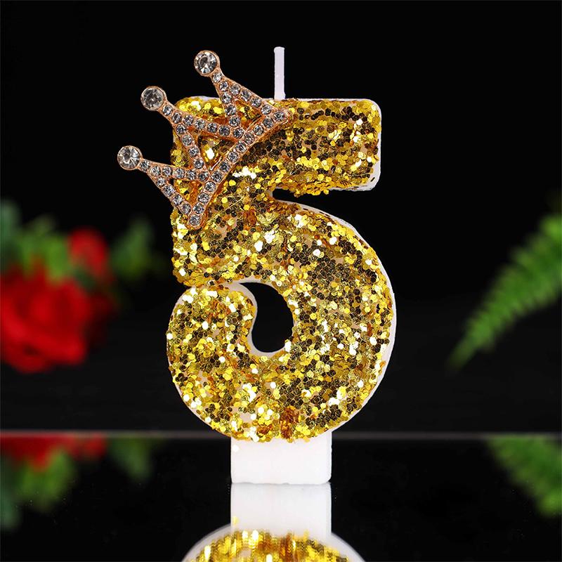 Large Gold 3D Digital Birthday Candle Crown Style Long Burning for Retirement Celebration Party Cake Decor