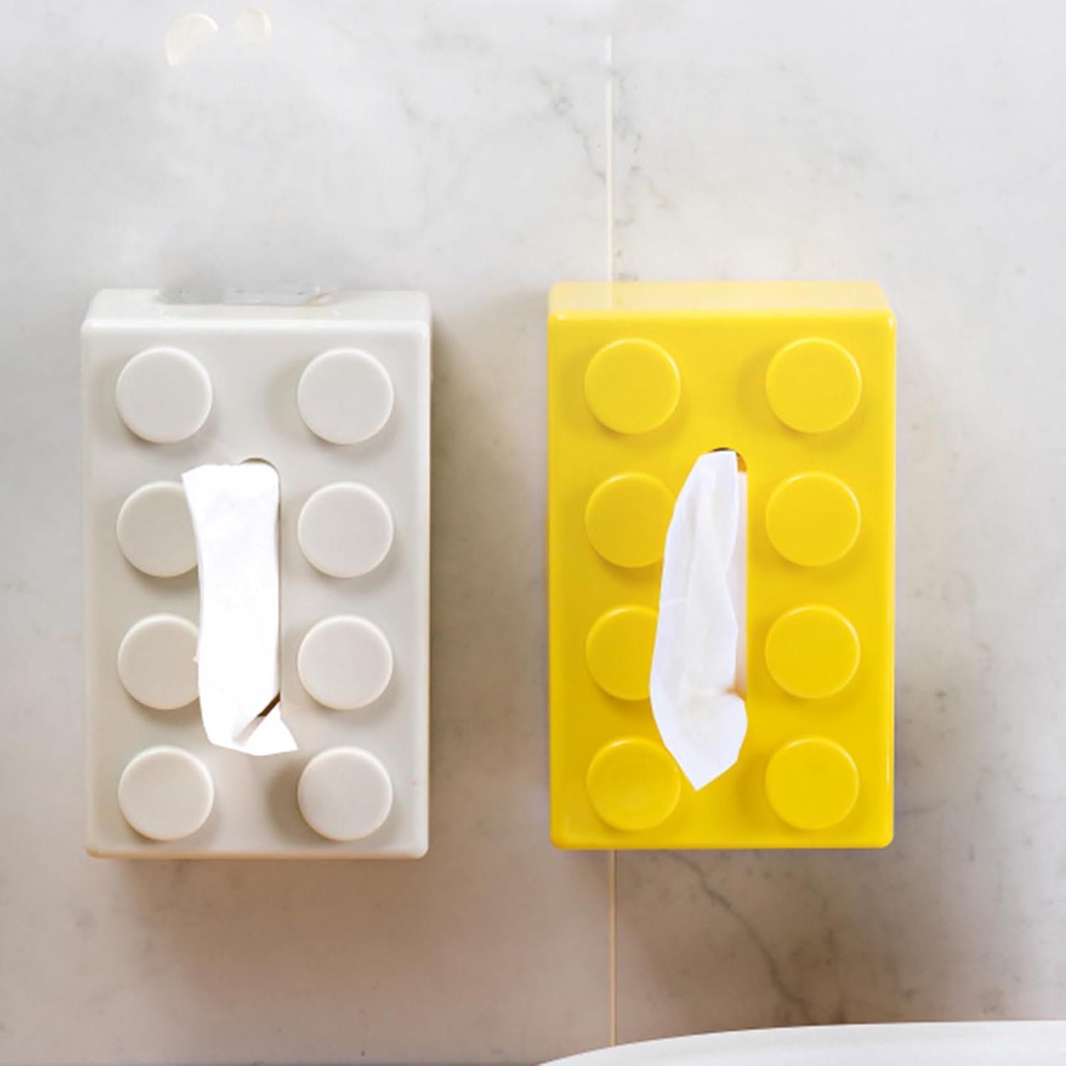 MAVIS LAVEN Stylish Tissue Holder Box for Facial Tissue, Spring Loaded Mechanism Multi Functional Design for Desktop or Wall Mounting (Yellow)