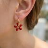 Blumenohrringe Roter Emaille Vergoldeter Creolen Edelstahl Florale Hängeohrringe für Damen Y2K Sommer Mode Schmuck