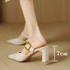 Comemore Baotou Sandal Slippers Summer New Casual Outside Wear Leather High-heeled Solid Mules Half Slipper for Women