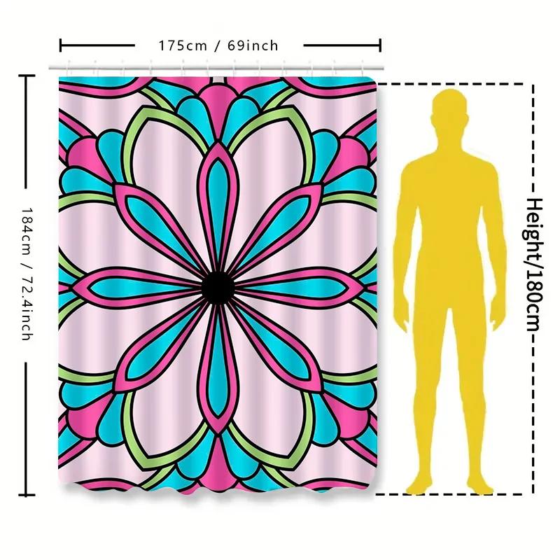 Brightly Colored Mandala Shower Curtain Pink, Blue Green Watercolor Floral Design For Bathroom Decor Large Size (72X84Inches)
