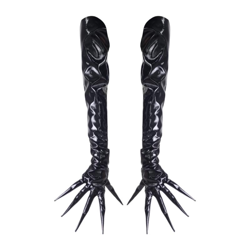 Long Finger Enamel Leather Gloves For Cosplay Event Nails Protection Costume Accessories Arm Sleeves for Halloween Party