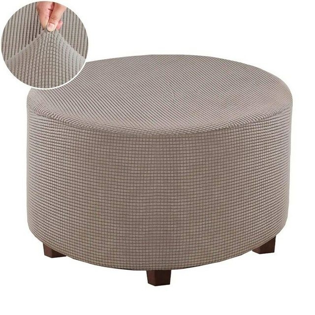 Jacquard Ottoman Stool Cover Elastic Round Footstool Sofa Slipcover Footrest Chair Covers For Recliner Sofa Cover Washable