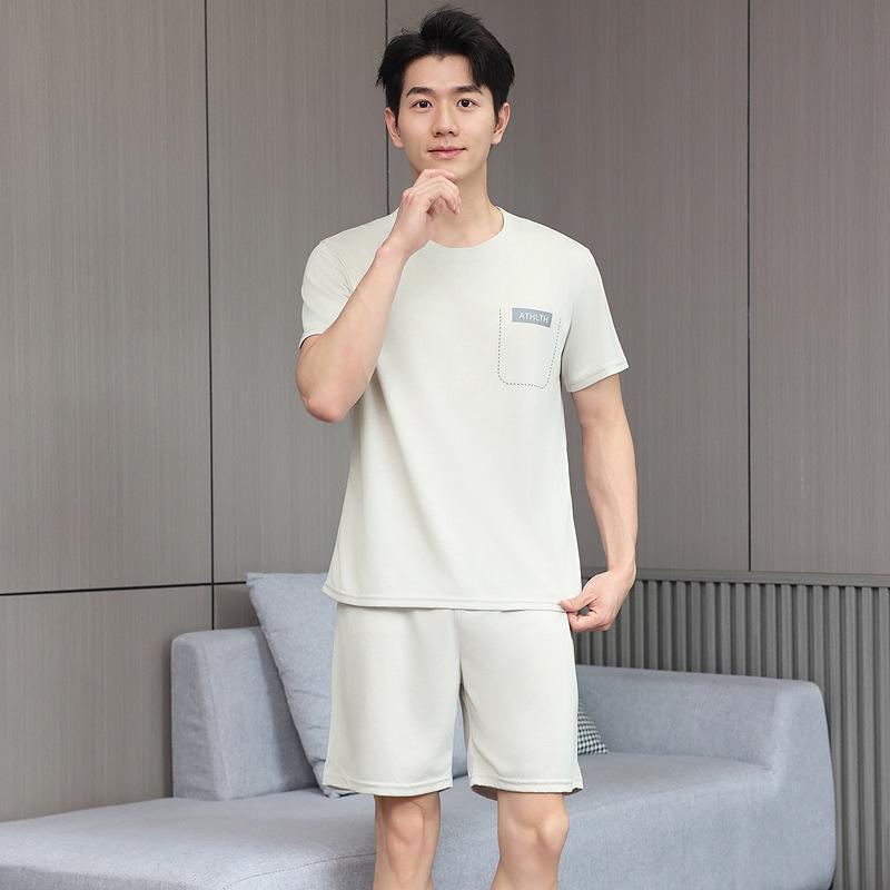 Men's Summer Cooling Pajama Set - Short Sleeve and Shorts, Casual and Lightweight Home Wear