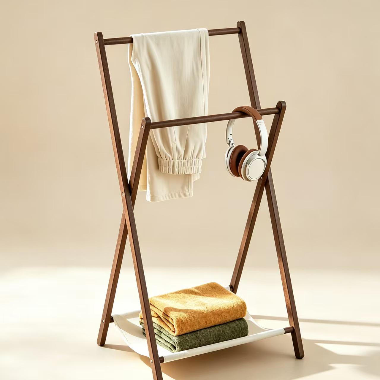 Solid Wood Foldable Double Rod Clothes