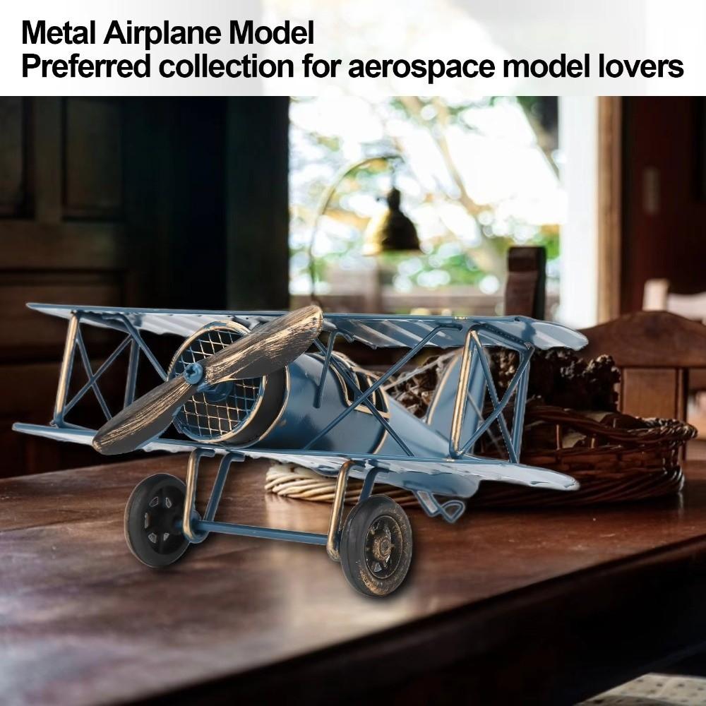 Metal Construction Airplane Model Ornament Vintage Vintage Biplane Decoration Desktop Decor