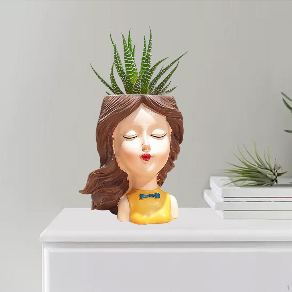 Cute Female Women Girl Head Statue Plant Container Bust Flower Pot Home Cactus Planter indoor e