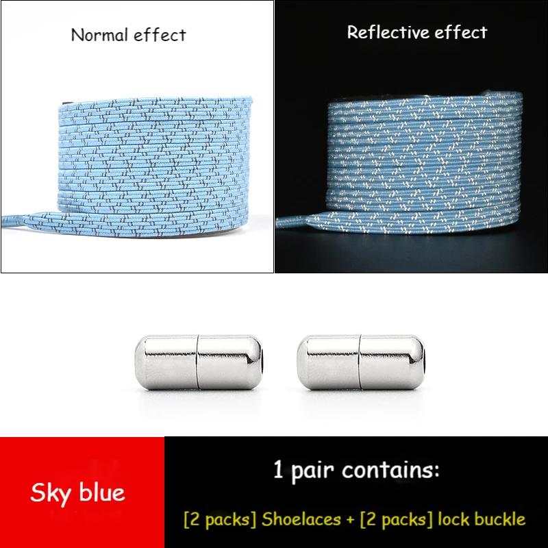 1Pair Reflective Elastic Shoelaces Without Ties for Sneakers No Tie Shoe Laces Kids Adult Quick Flat Shoe Lace Rubber Shoestring