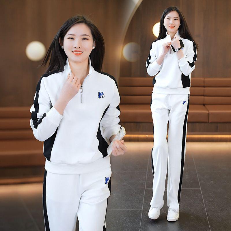 Popular Women's Spring & Autumn Tracksuit Set: Fashionable Hoodie & Wide-Leg Pants for Middle-Aged Mothers – 2025 Collection