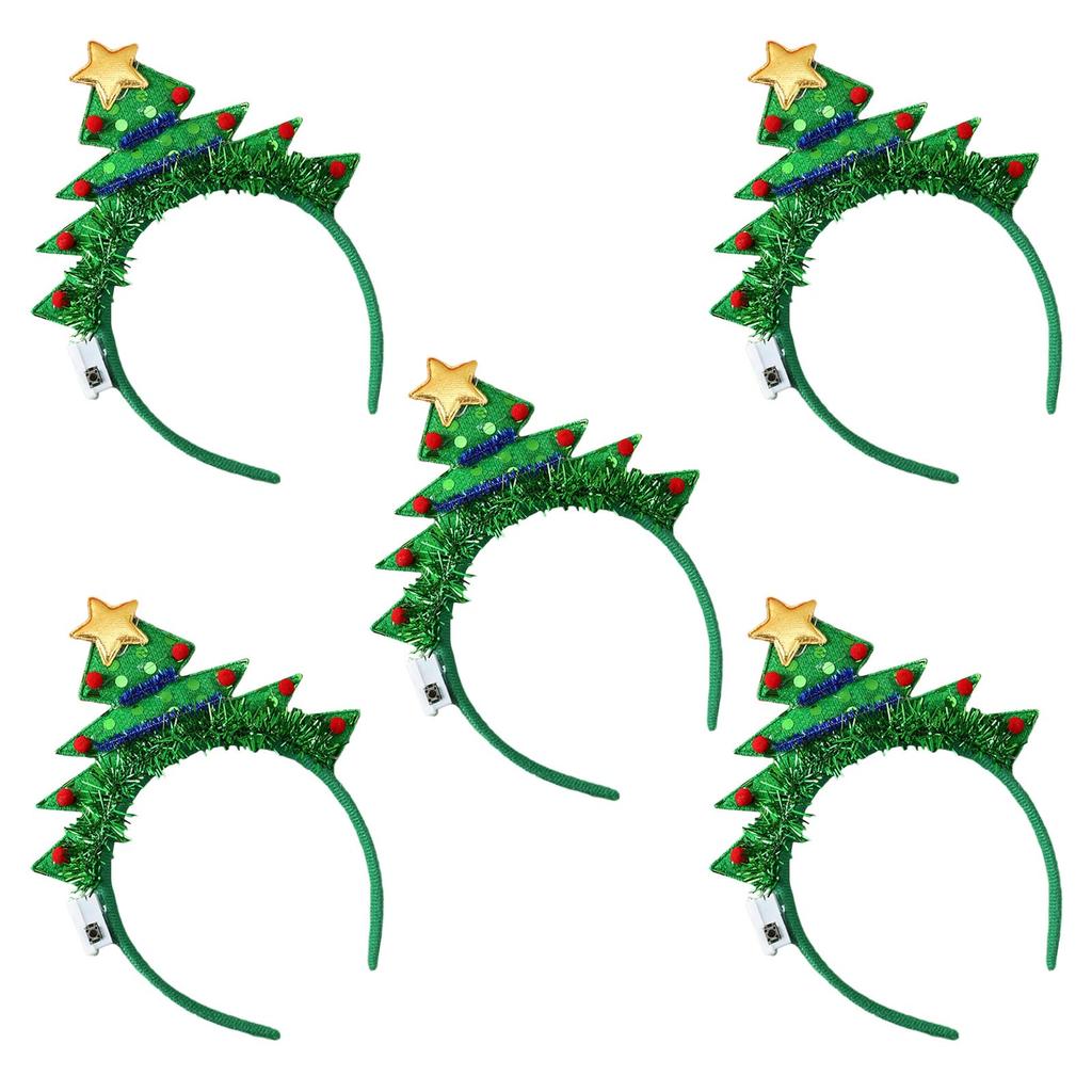 5xChristmas Glowing Hair Band Light Up Head Band Xmas Tree Hairband Creative Flashing Headwear Performances Photo Props