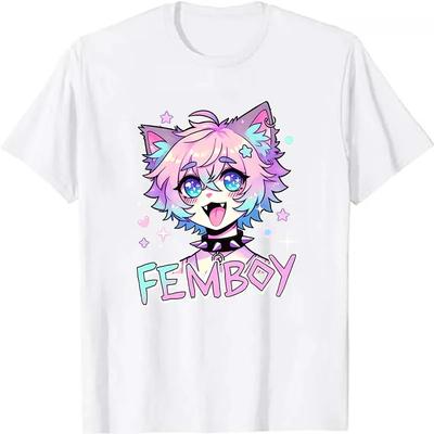 Femboy Graphic Print T-shirts for Women Summer Casual Fashion Harajuku Vintage Tops Loose Crew Neck Short Sleeve Cotton Tees