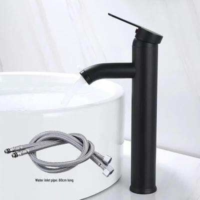 TLXT Black Tall Stainless Steel Waterfall Basin Faucet