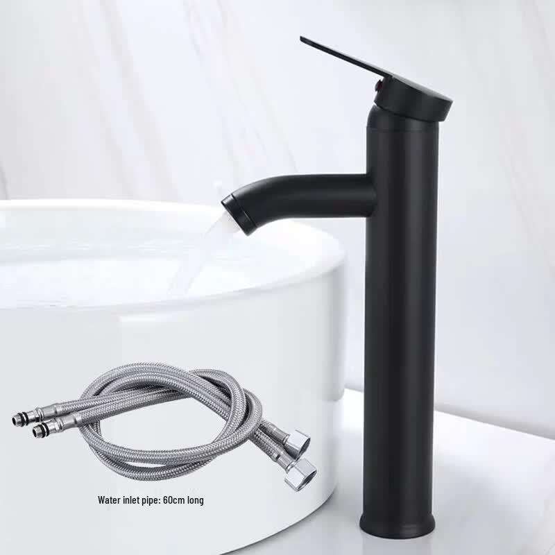 TLXT Black Tall Stainless Steel Waterfall Basin Faucet
