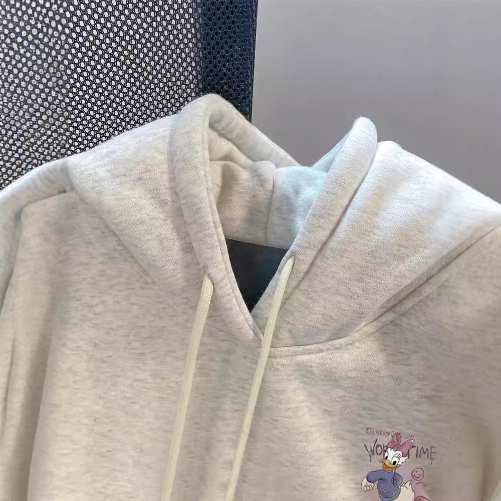 Gray American Style Women's Donald Duck Hoodie - Autumn/Winter Silver Fox Velvet, Thick Plus Size Trendy Brand Jacket