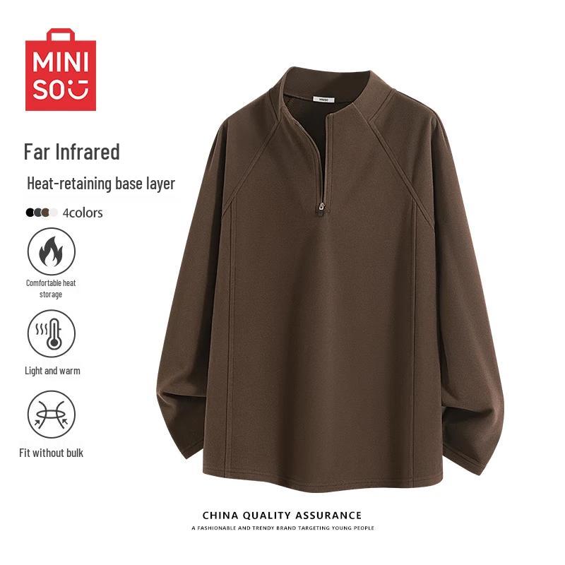 MINISO Men s Retro Maillard Fleece-Lined Thermal Long-Sleeve Tee M