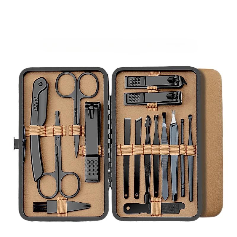 Men's Complete Nail Care Kit Heavy-Duty Black Manicure & Pedicure Set Nail Clippers Set Cuticle Pusher Trimmer Remover