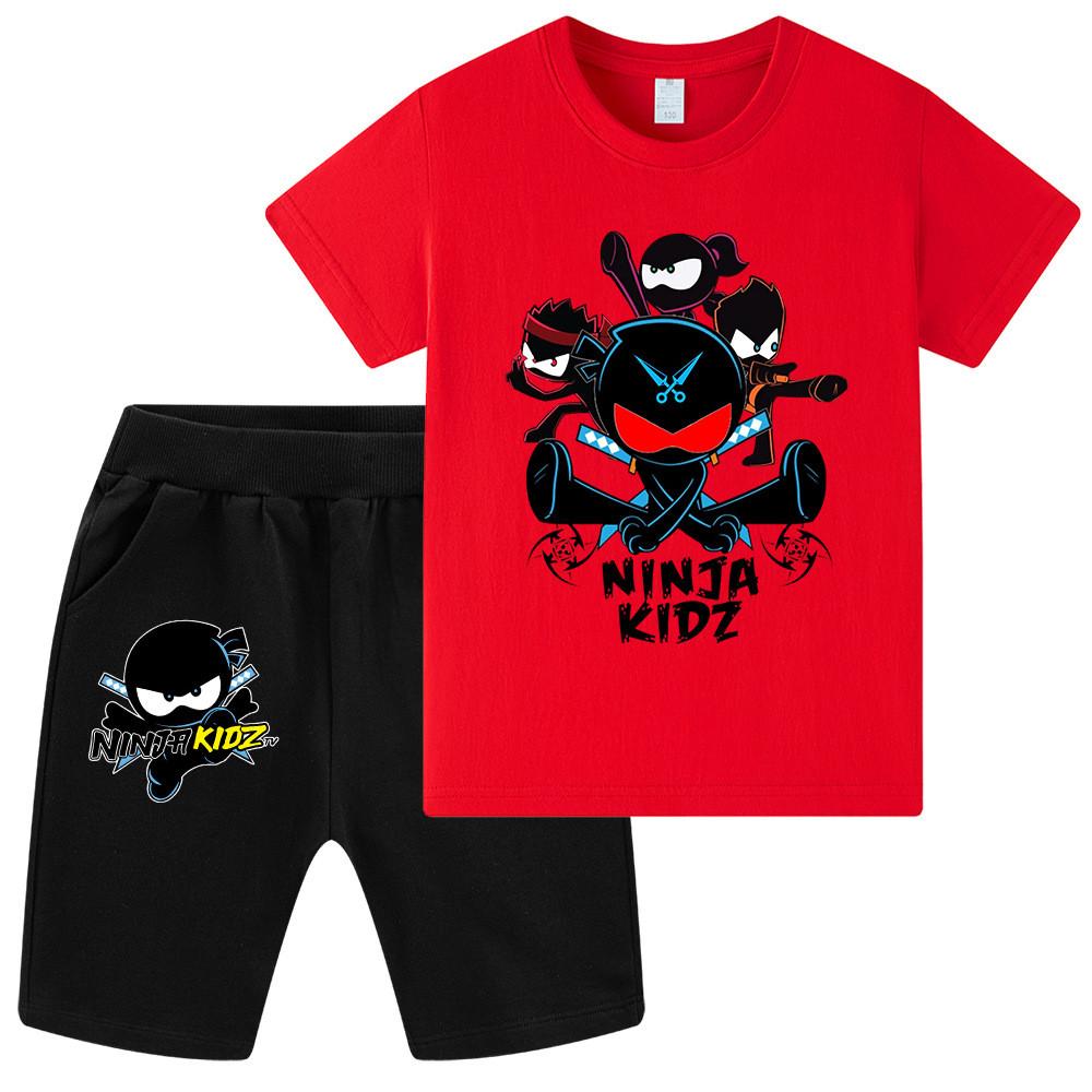 WA1170 Kids Girls Boys NINJA KIDZ Anime Print Short Sleeves Top Pants Sets