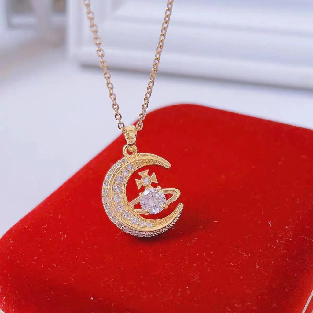 Titanium Steel Moon Planet Necklace Female Premium Design Personalized Versatile Zircon Pendant Necklace