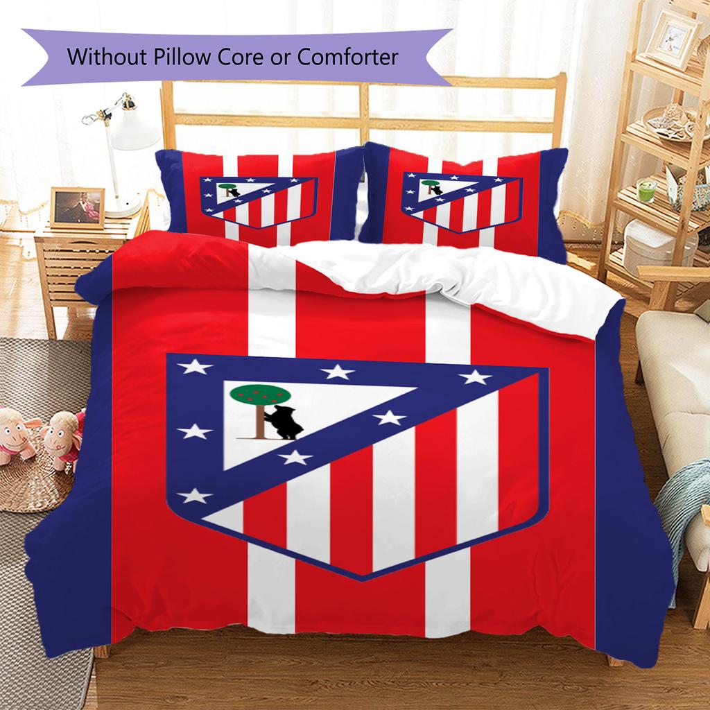 Atletico Madrid Logo Muster Bettwäsche Set Bettbezug Kissenbezug Heimdeko Geschenk (1 Bettbezug + 2 Kissenbezüge, ohne Füllung)