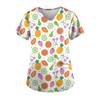 Bedruckte Scrub-Arbeitsuniform-Oberteile für Damen in Übergröße, kurzärmelig, V-Ausschnitt, lustige T-Shirts, Arbeitskleidung, T-Shirt mit Taschen