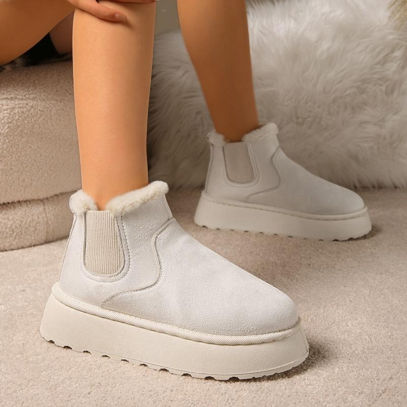 Women's Platform Snow Boots, Plush Lined Round Toe Booties, Winter Slip-On Ankle Boots for Women
