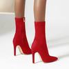 Stretch Slim Ankle Boots For Women Shoes Fashion Sexy High Heels Short Socks Boot Ladies Blue Red Party Dance Shoes Big Size 48