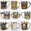 Stainless Steel Skull Mug Contain Viking Skeleton Death Grim Knight Gothic Design Coffee Beer Tankard Mugs BEST Halloween Gift
