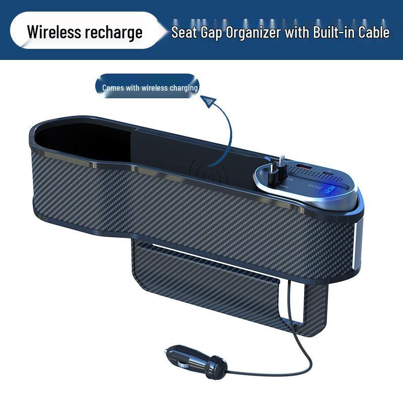 Telescopic Fast Charging Car Charger & Seat Gap Storage Box with Wireless Charging Receiver