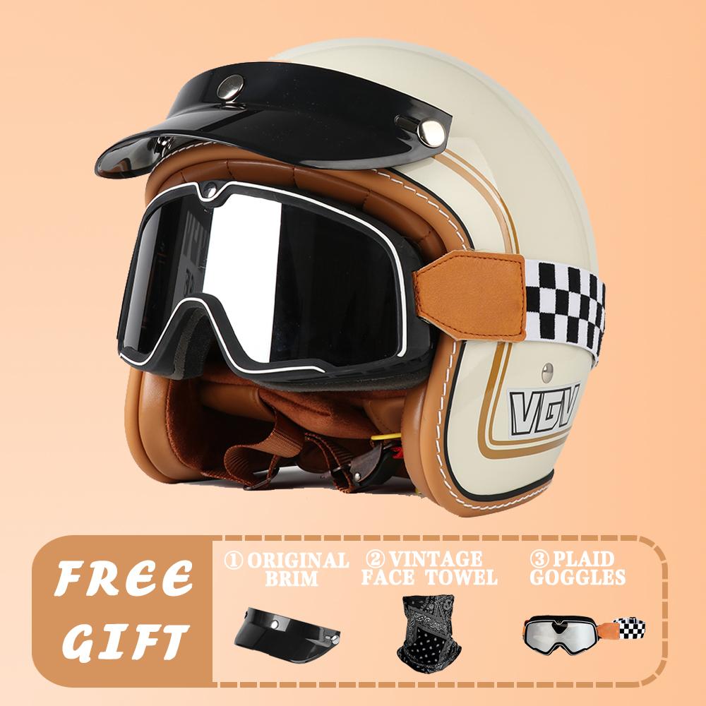 VGV DOT Certification Retro Prince Motorcycle Motorcycle Men and Women Japanese 3/4 Helmet Summer Electric Car Gourd Helmet Ridi