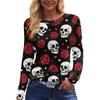 Women's Fashion Print Long Sleeve Top with Round Neck and Side Slits