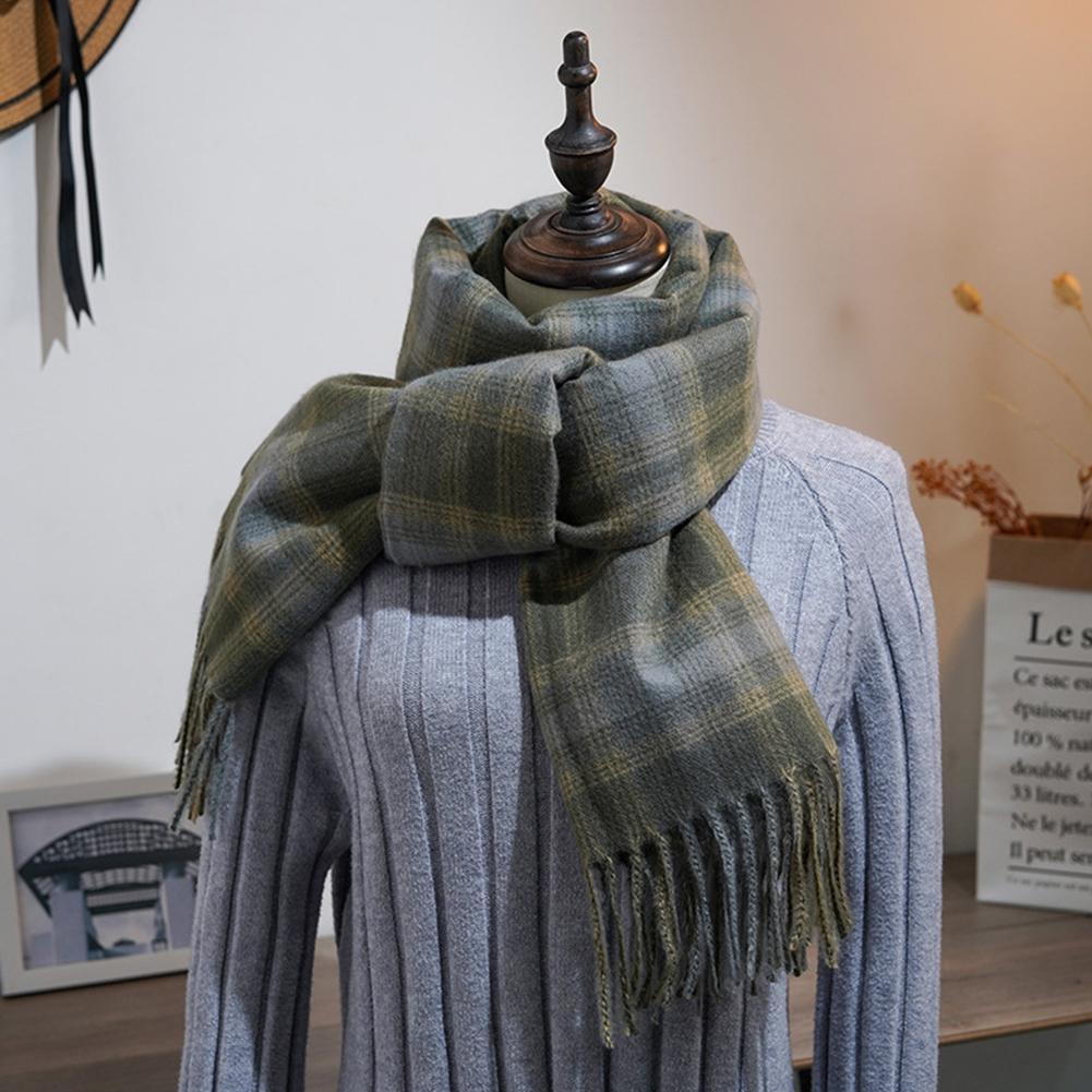 Autumn Winter Warm Shawl Unisex Imitation Cashmere British Style Plaid Tassel Scarf Cape