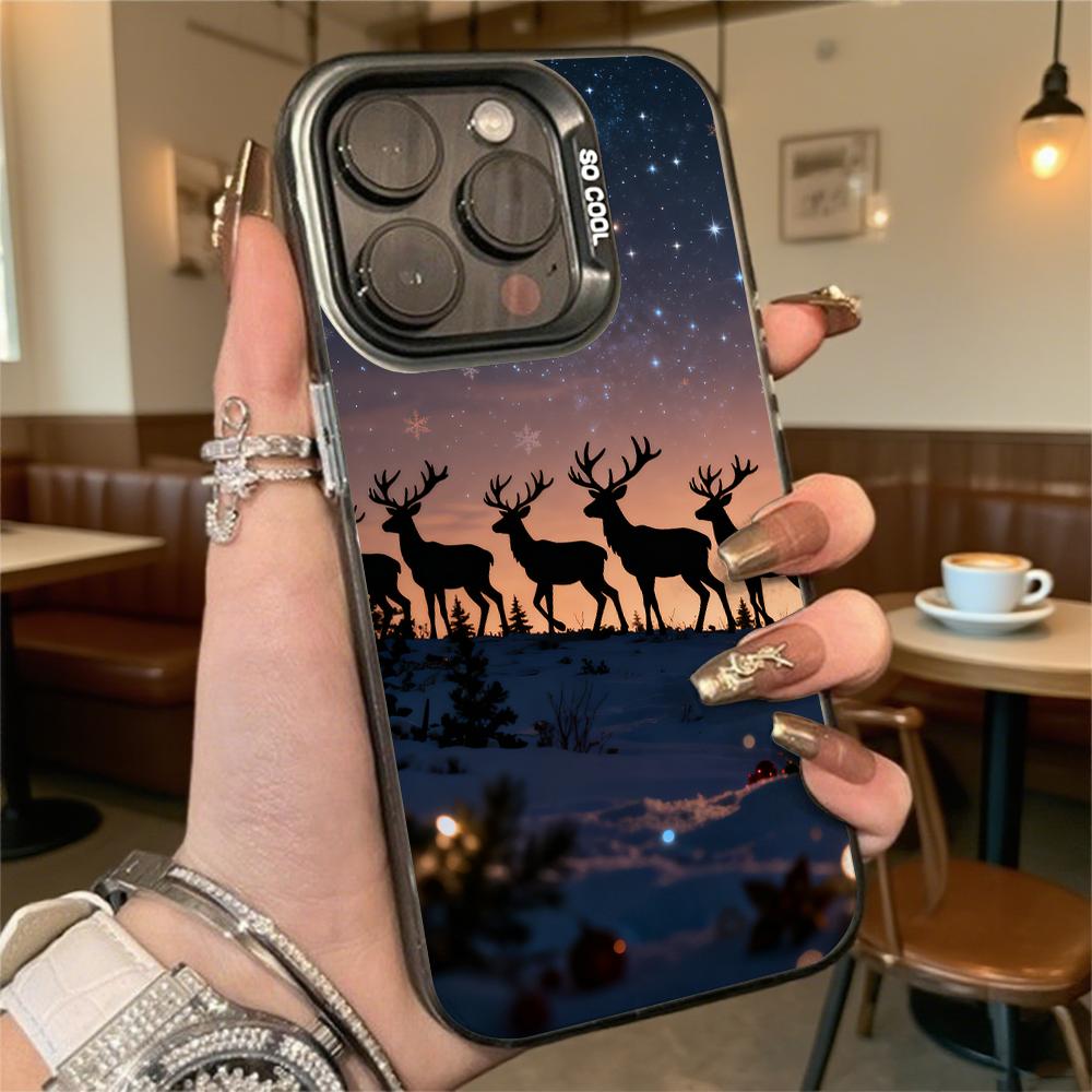 Christmas Reindeer Under Sky Hard Phone Case for Iphone 16 15 14 13 12 11 Pro Max Mini Shockproof Anti-Scratch Protective Cover