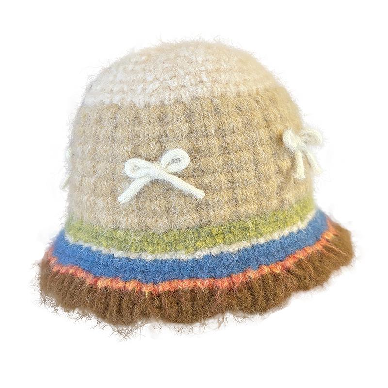 

Осенне-зимняя вязаная шапка теплая шерстяная шапка милый бант плюшевая универсальная защитная шапка для ушей шапка для бассейна хаки