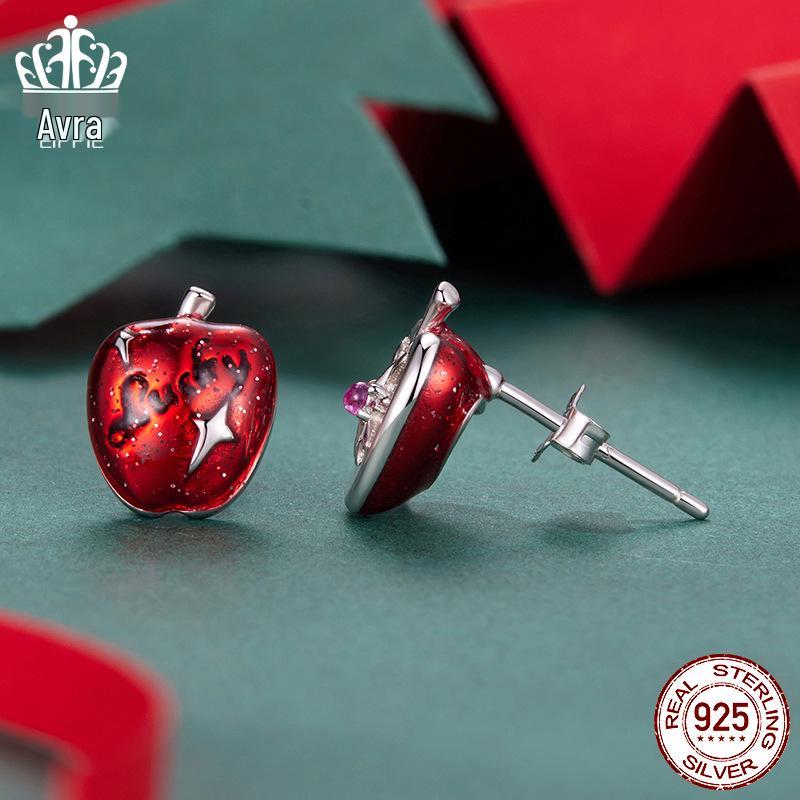 Everjoy Snowflake Apple Asymmetric Stud Earrings, s925 Sterling Silver Christmas Fruit Jewelry for Women